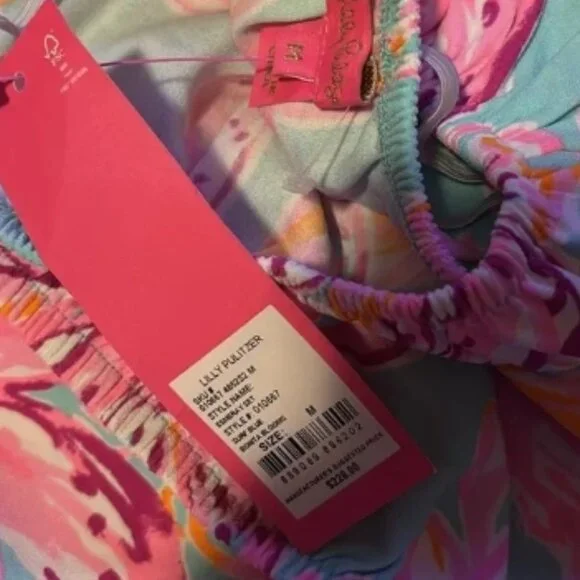 LILLY PULITZER Esmeray Set Surf Blue Bonita Blooms Skirt Puff Crop Top⌚🏃⚡💨🚚 - Picture 9 of 13